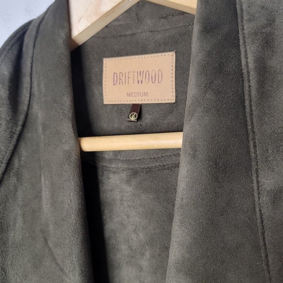 Driftwood Medium Olive Green Faux Suede Moto Asymmetrical Zip Embroidered Jacket - Picture 4 of 5